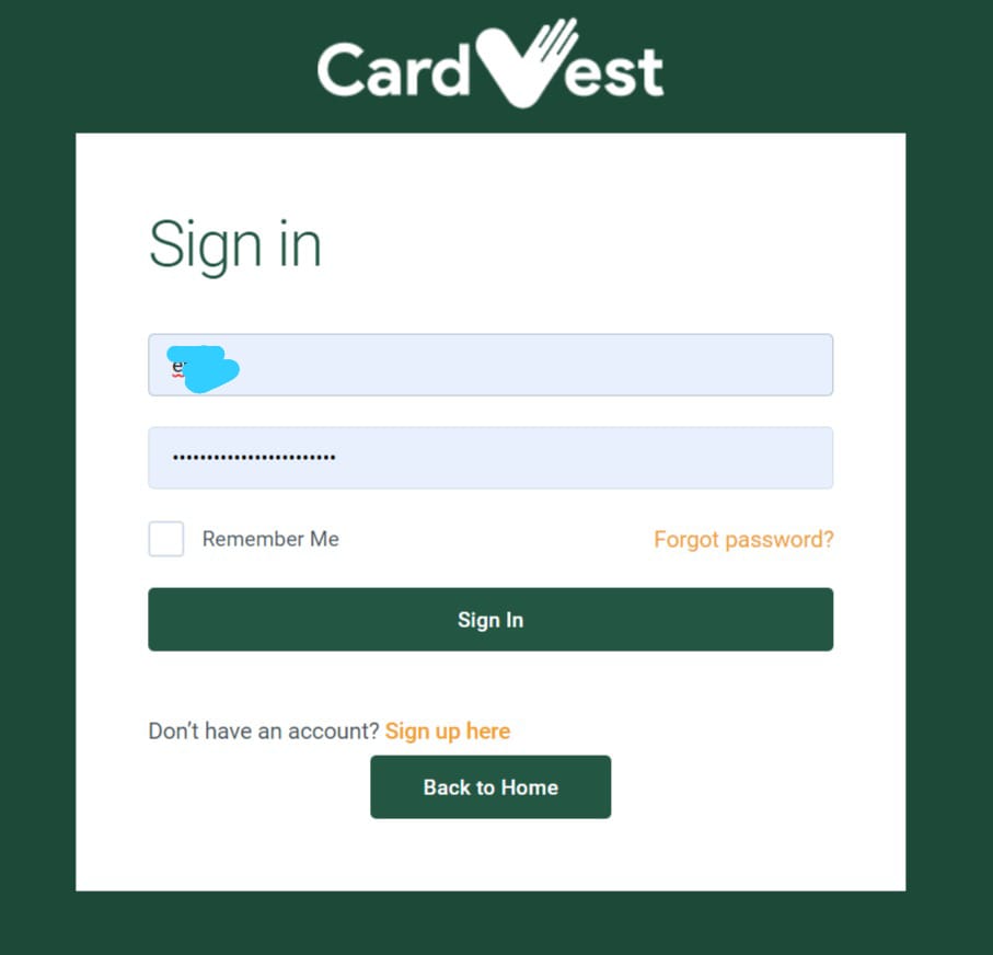 cardvest add account details